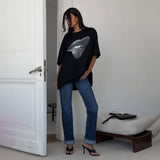 Fashion Tide Brand Women's Clothing Washed Lip Printings