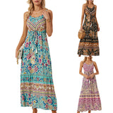 Women's Bohemian Spaghetti-strap Floral Print Vacation Beach Dress
