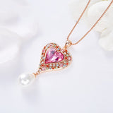 Pearl Pendant Dripping Heart Shaped Crystal Necklace Women Fashion
