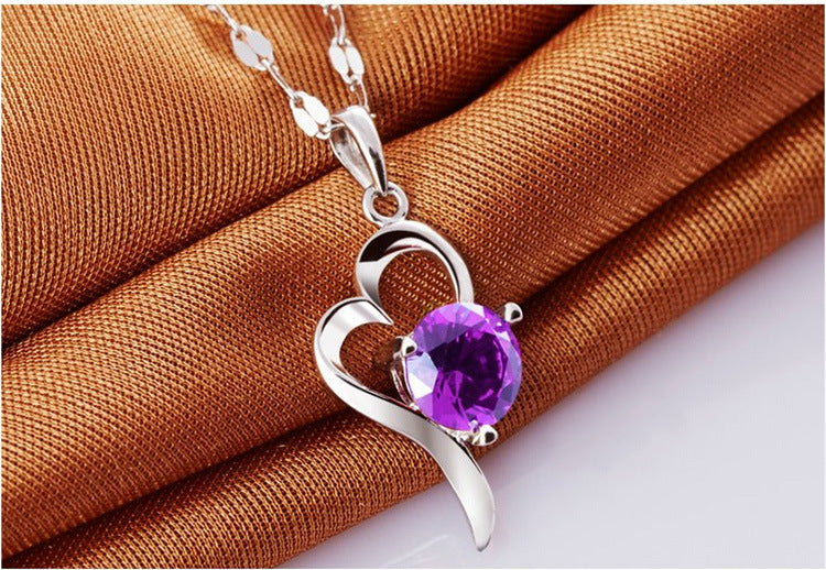 Silver-plated necklace Korean fashion heart pendant women