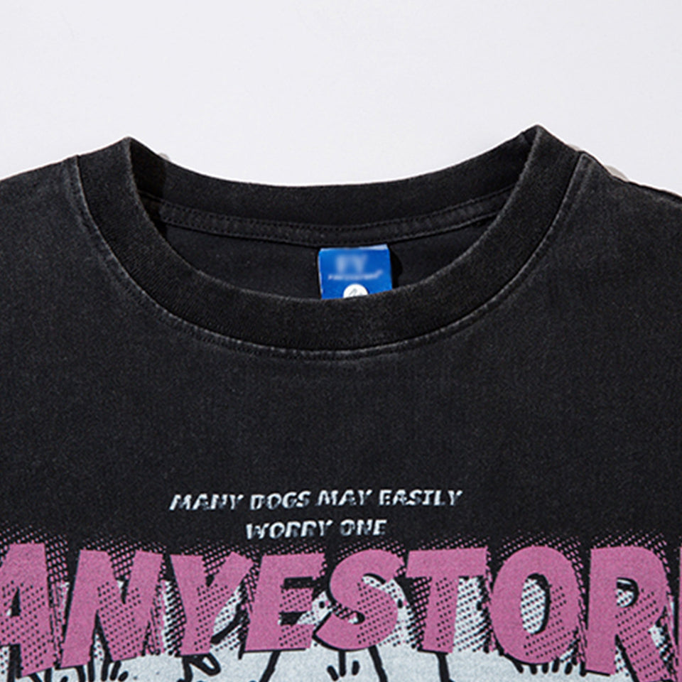 Fashion Cartoon Print Short Sleeve Men