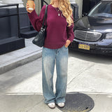 Solid Color Long Sleeve Sweaters Women's Clothing