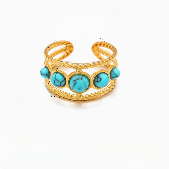 Womens Versatile Stainless Steel Turquoise Ring