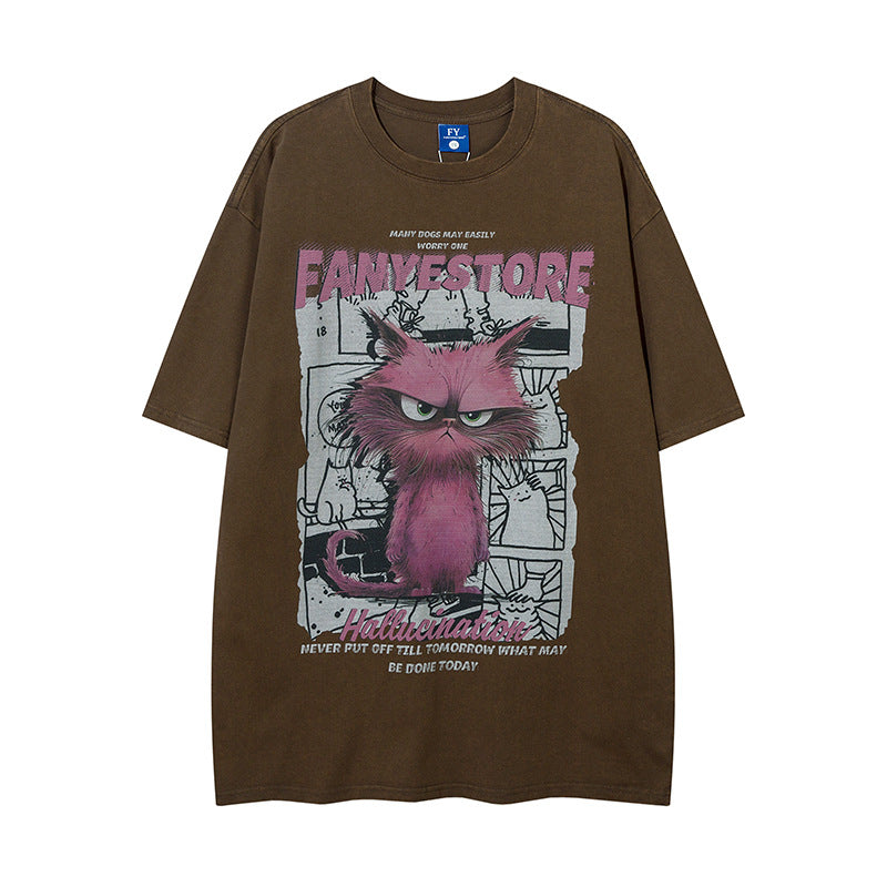 Fashion Cartoon Print Short Sleeve Men
