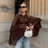 Top Sexy See-through Loose Brown Women's Clothing