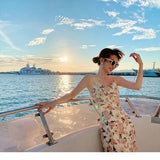 Beige Floral Printed Spaghetti Strap Summer Dress