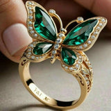 Elegant And Sophisticated Butterfly-cutout Ring Inlaid With Emeralds