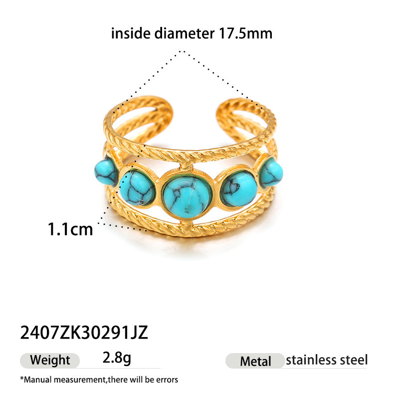 Womens Versatile Stainless Steel Turquoise Ring