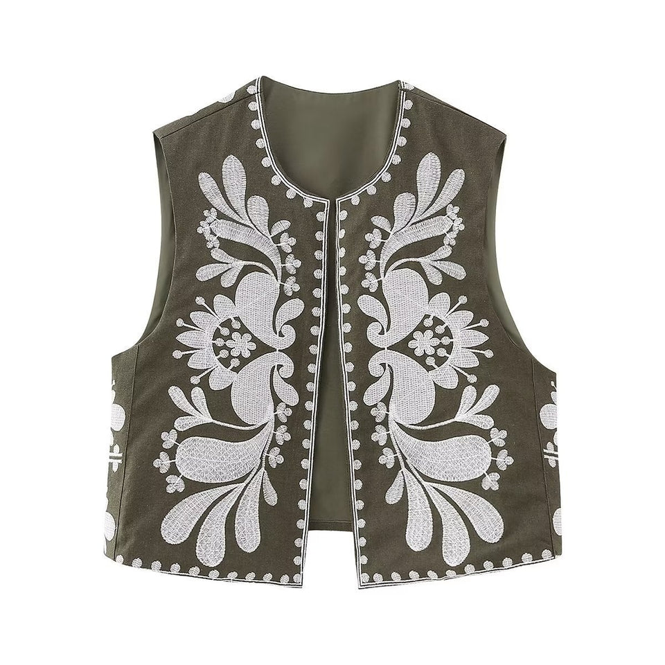 European And American Women's Clothing Sleeveless Embroidered Vest Women's Top