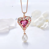 Pearl Pendant Dripping Heart Shaped Crystal Necklace Women Fashion