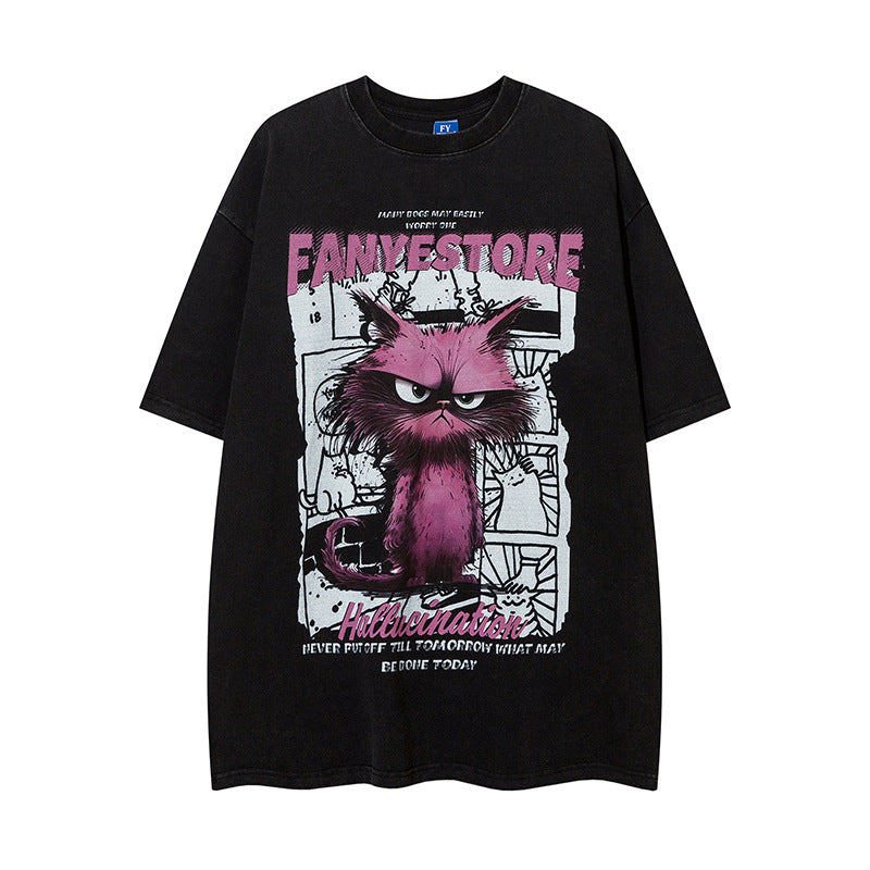 Fashion Cartoon Print Short Sleeve Men