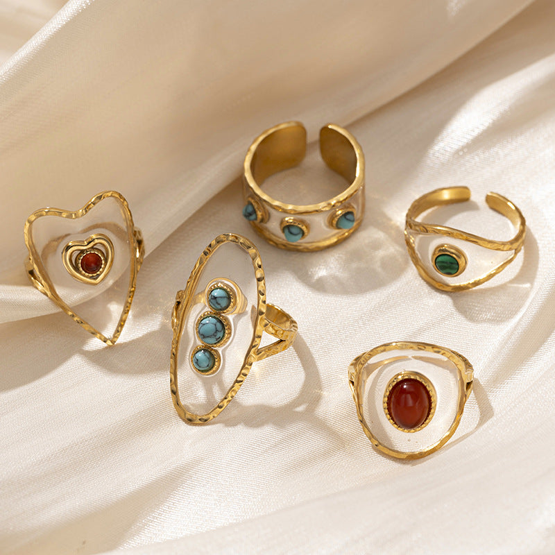 Womens Versatile Stainless Steel Turquoise Ring