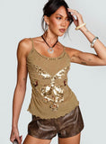 Sequined Embroidered Strap Vest Women's Clothing