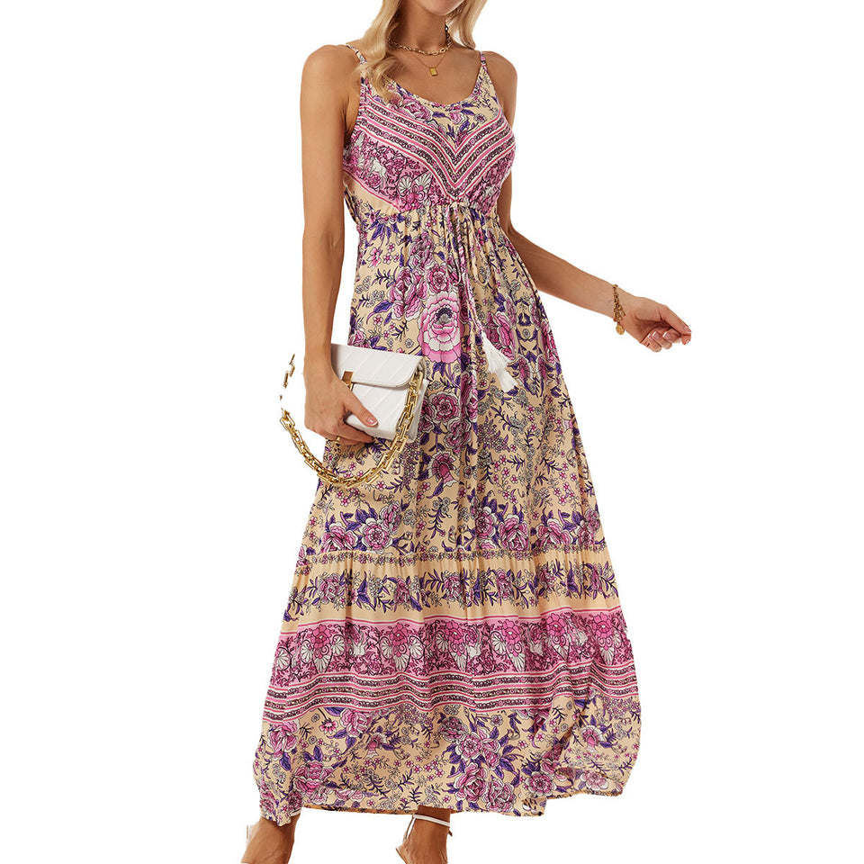 Women's Bohemian Spaghetti-strap Floral Print Vacation Beach Dress