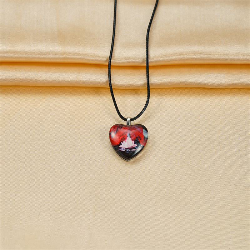 Heart-shaped Lotus Crystal Pendant Korean Style Fashion Personality All-match Clavicle Chain Necklace