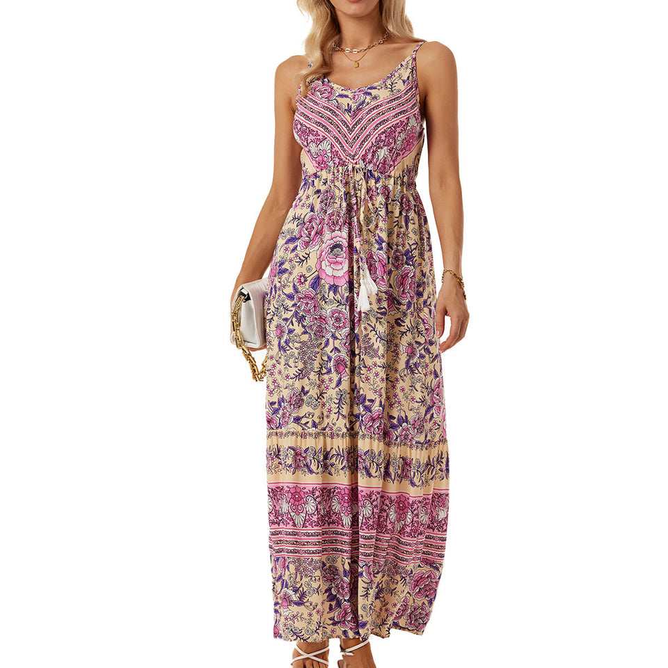 Women's Bohemian Spaghetti-strap Floral Print Vacation Beach Dress
