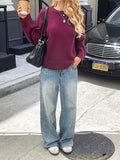 Solid Color Long Sleeve Sweaters Women's Clothing