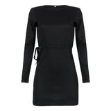 Fashion Solid Color Long-Sleeved Lace-Up Dress